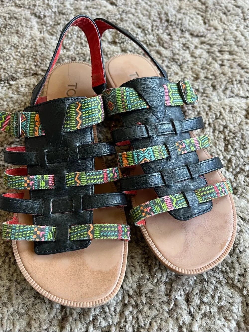 Toms Huarache Strappy Sandals with Multi-Color Tribal Print.